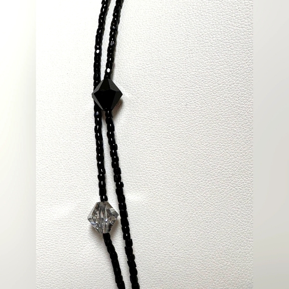 YOLANTA COLLECTION HANDMADE NECKLACE DOUBLE/JET BLACK  AND CLEAR CRYSTAL 15”. - Picture 4 of 11